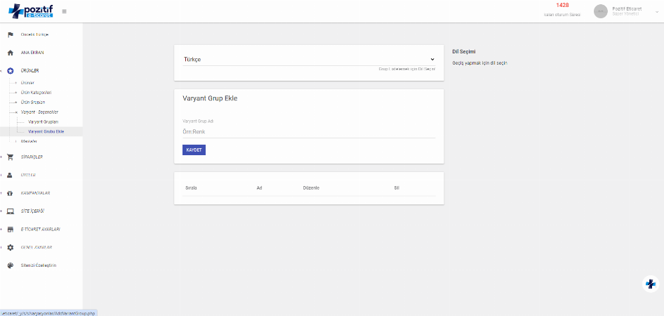 Varyant Grubu Ekleme ve Düzenleme