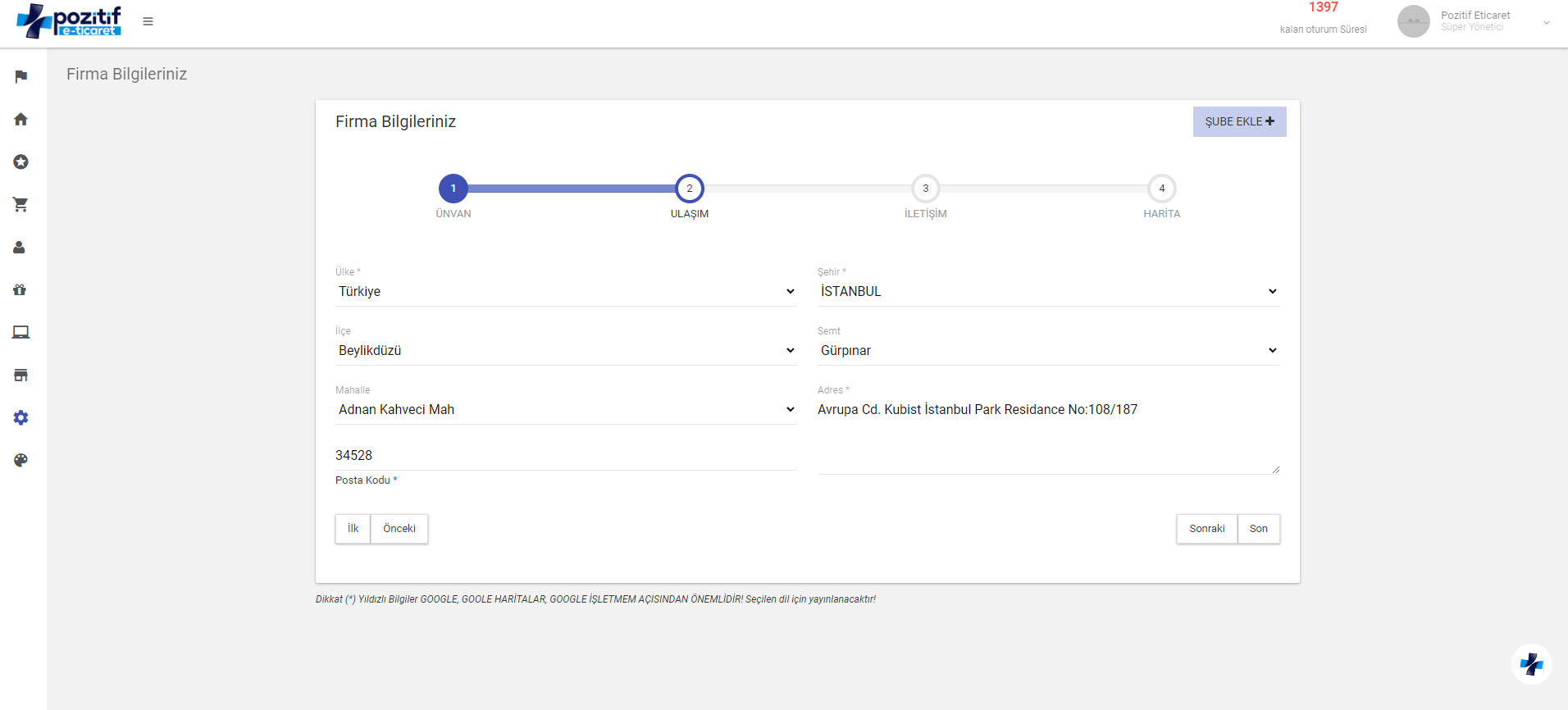 Firma Bilgileri Ekleme / Düzenleme