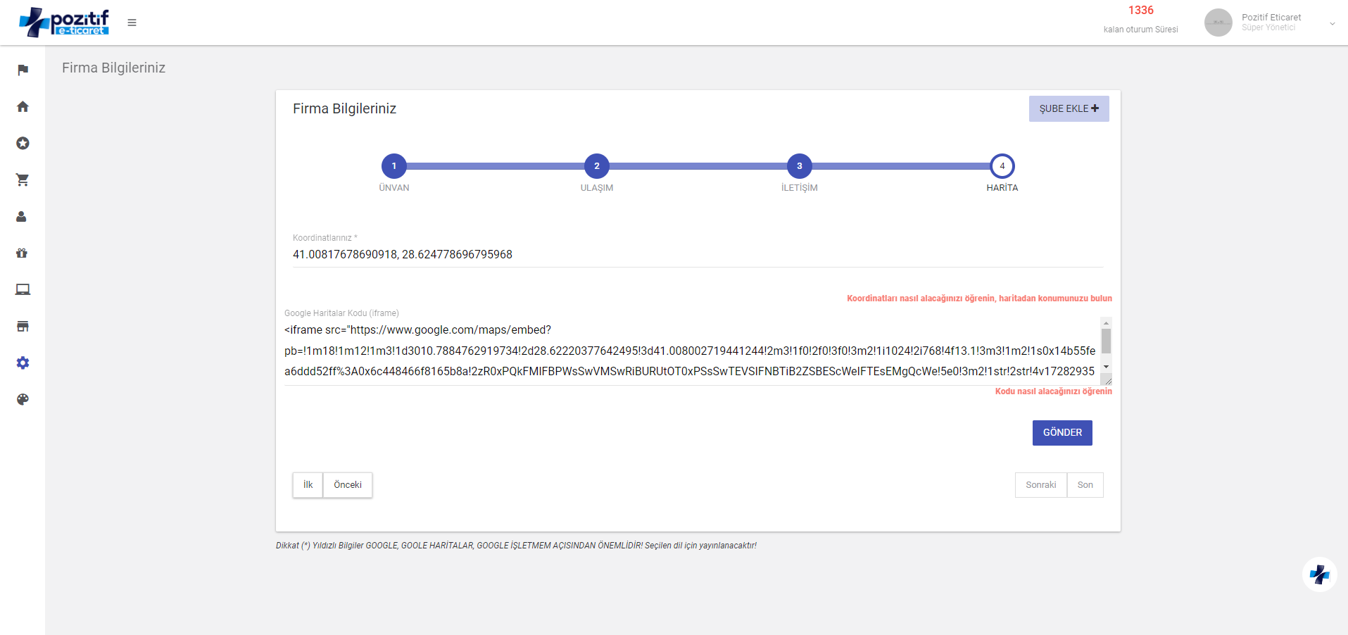 Firma Bilgileri Ekleme / Düzenleme