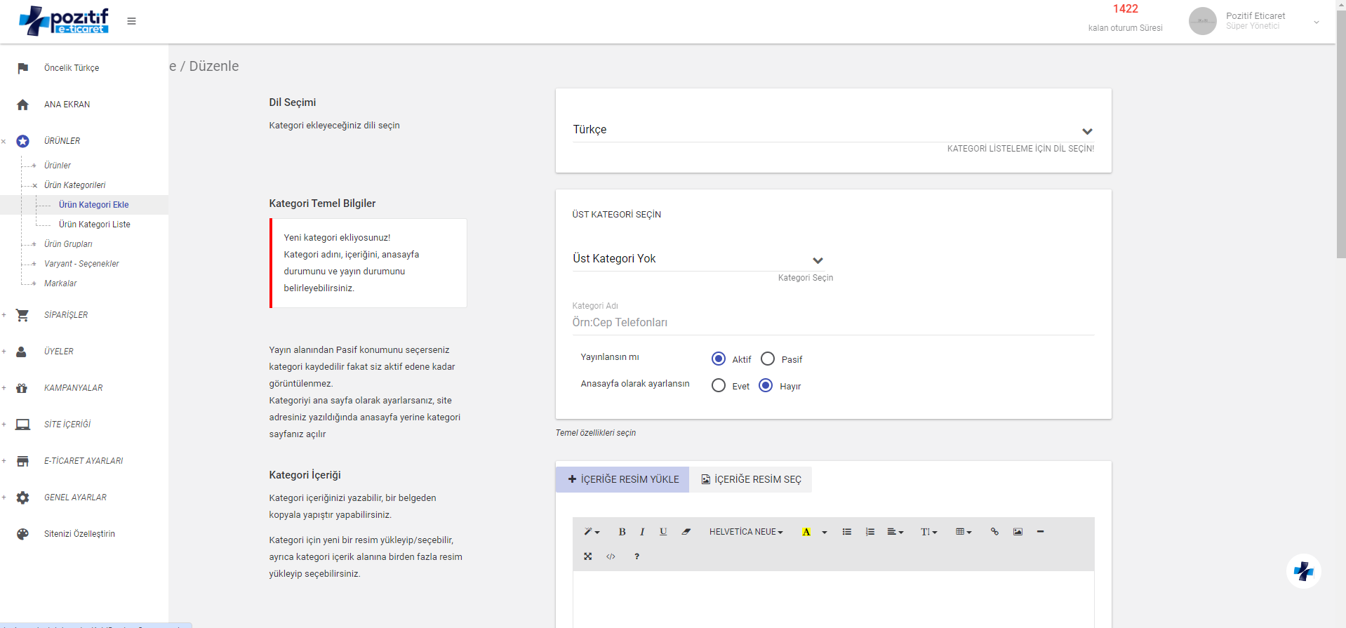 Ürün Kategori Ekleme Rehberi