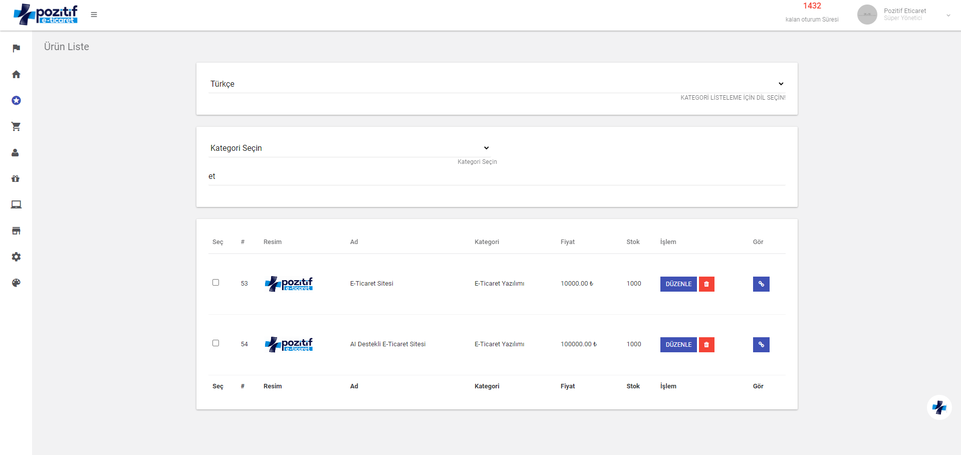 Ürün Listeleme ve Düzenleme