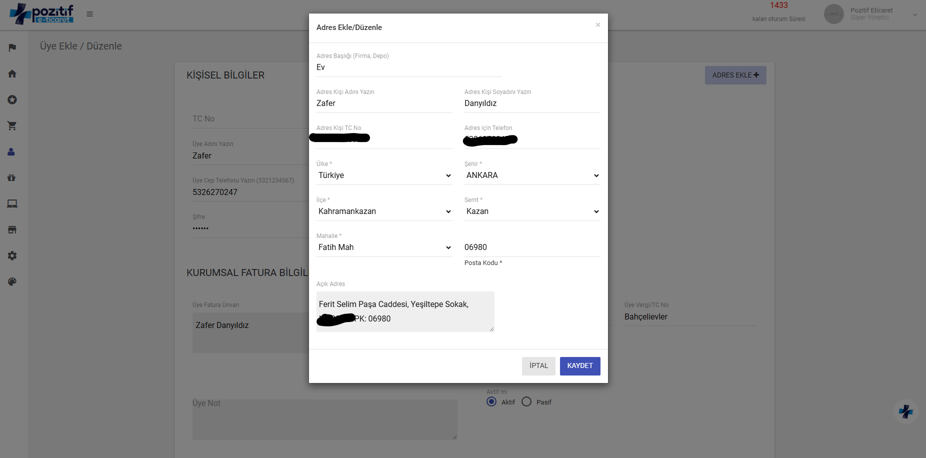 Üye Ekleme ve Düzenleme