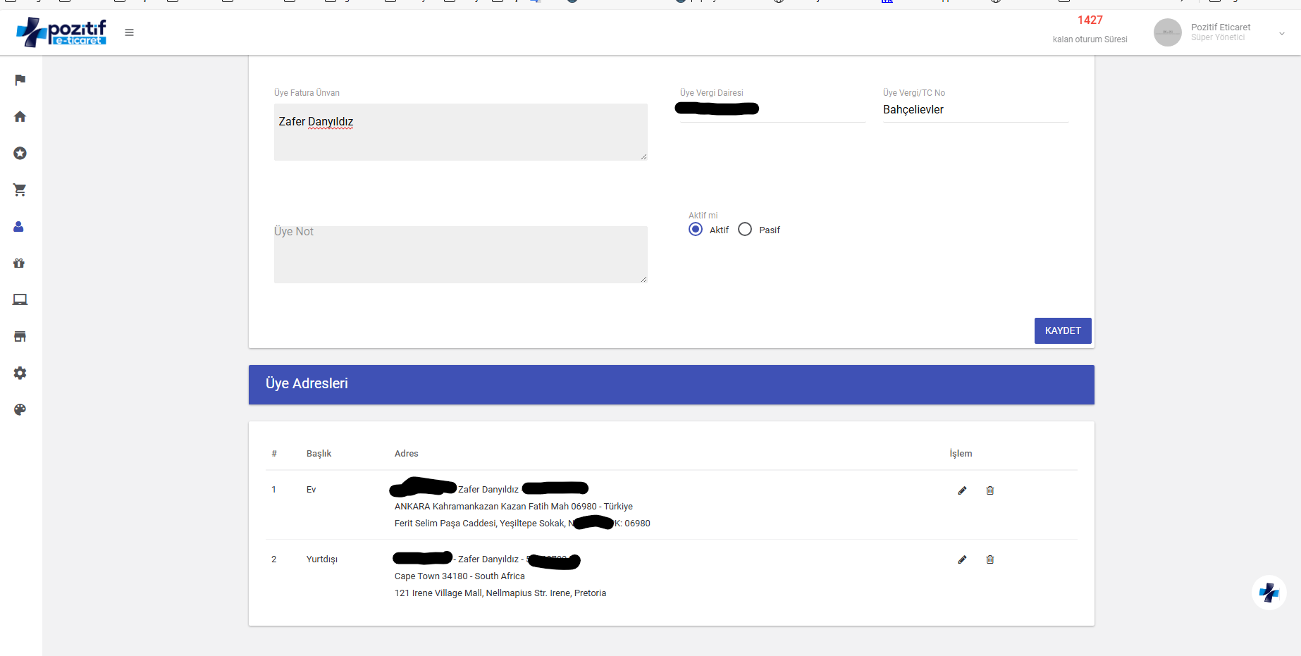 Üye Ekleme ve Düzenleme